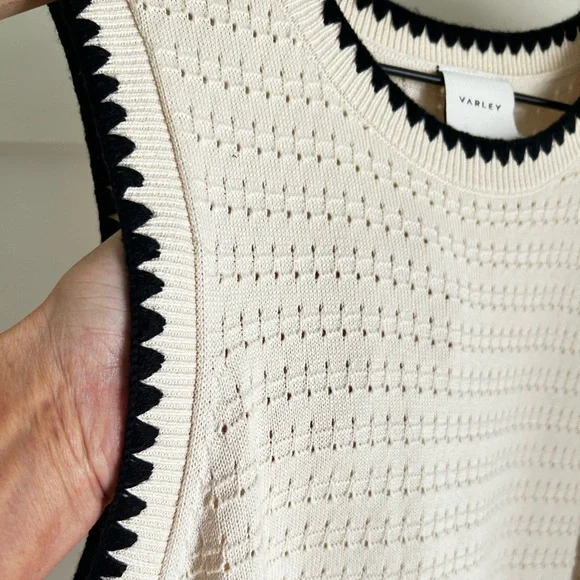 Varley Dwight Tank Knit Dress Cream Black Trim Cotton Midi Minimalist - Picture 6 of 12